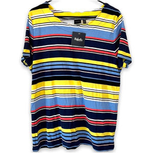 🌸 NWT Rafaella | Women's Striped Short-Sleeve Scallop Neckline Top